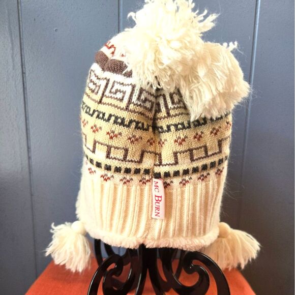 McBURN Urban Style Fleece Lined Peruvian Print Winter Hat w/Ear Flaps 30% Wool - Picture 2 of 3
